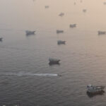 A drone view shows vessels in the Strait of Hormuz, as seen from Musandam